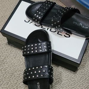 J/Slides NYC Black Studded Slides Erika Sandals